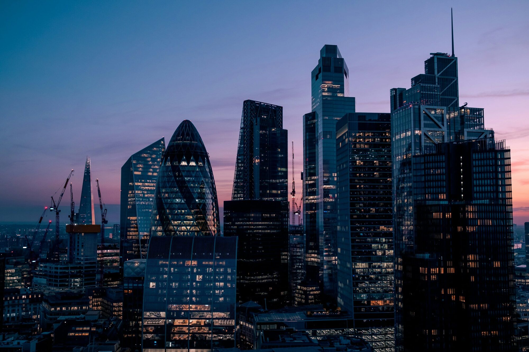 The City of London financial district at dusk